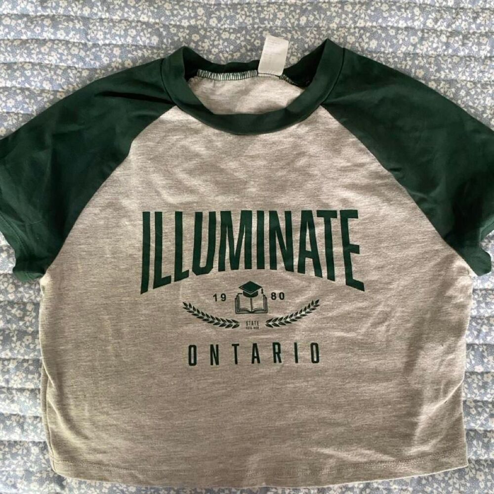 H-m Women's Grey and Green Crop-top